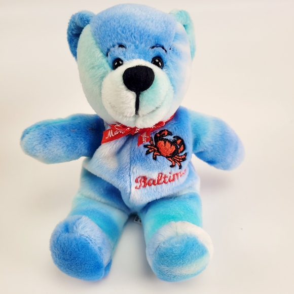 Vintage 2001 Baltimore Bean Bag Blue Tie-Dyed Bear - Picture 1 of 3